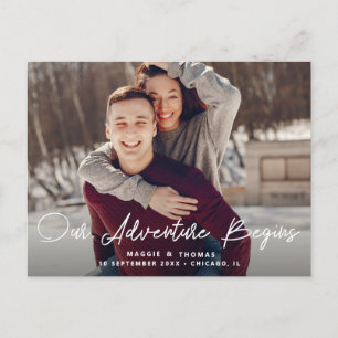 ADVENTURE BEGINS save the date postcard