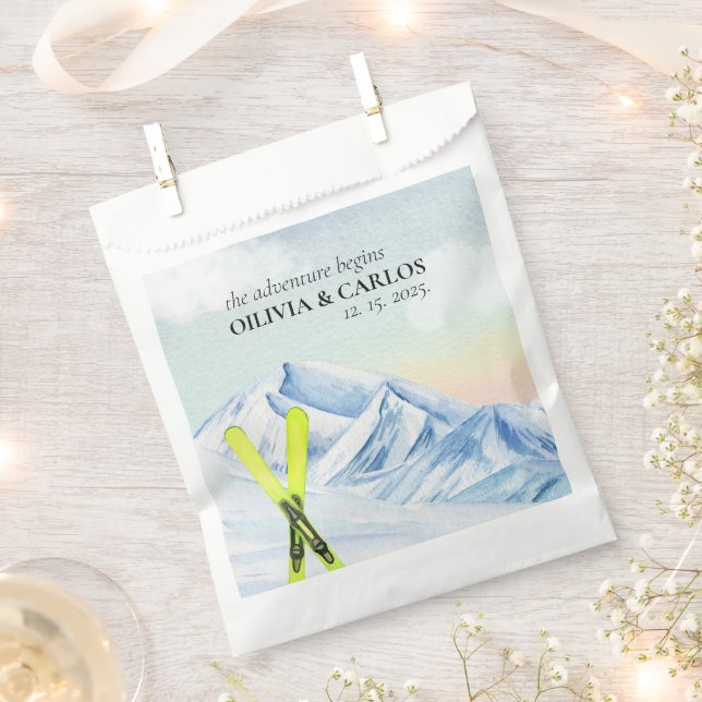 Adventure Begins Ski Mountain Winter Wedding Favor Bag (Clipped)