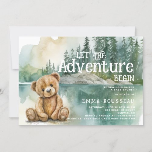 Adventure Begins Teddy Bear Baby Shower Invitation
