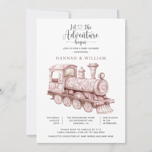 Adventure Begins Toile Train Baby Shower Invitation (Front)
