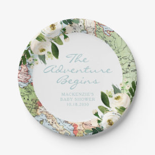 Adventure Begins Travel Baby Shower  Paper Plates