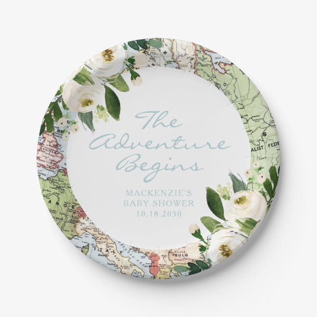 Adventure Begins Travel Baby Shower  Paper Plates (Front)