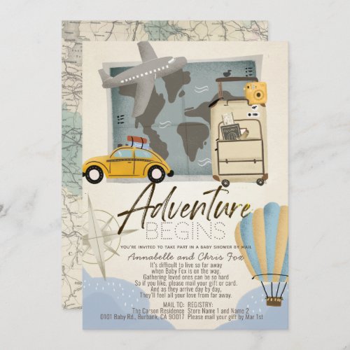 Adventure Begins Travel Map Baby Shower by Mail Invitation