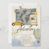 Adventure Begins Travel Map Virtual Baby Shower Invitation (Front)