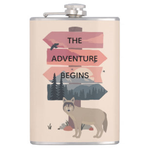 Adventure Begins Travel Sign Post Wilderness Flask