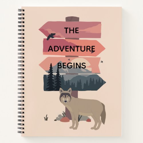 Adventure Begins Travel Sign Post Wilderness Notebook