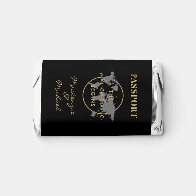 Adventure Begins Travel Theme Black Gold Passport Hershey's Miniatures (Front)