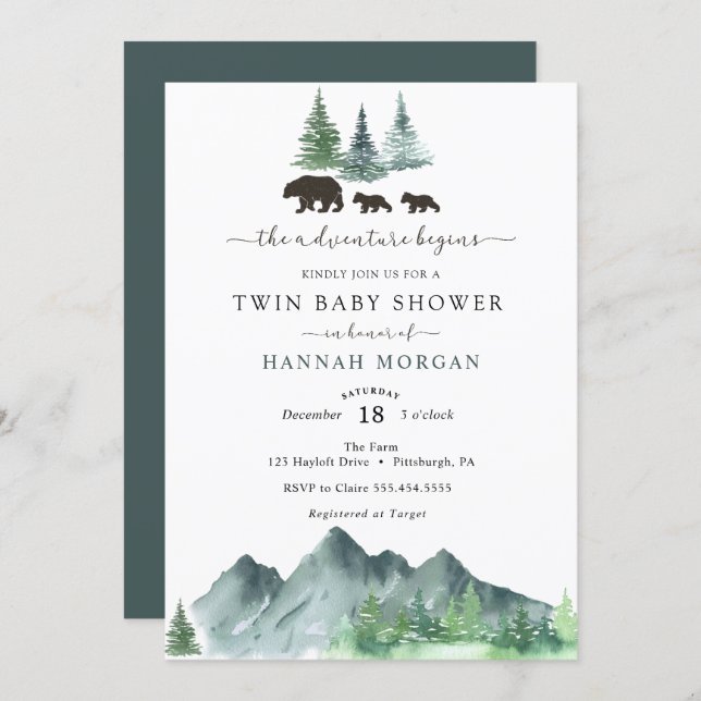 Adventure Begins Twin Baby Shower Invitation (Front/Back)