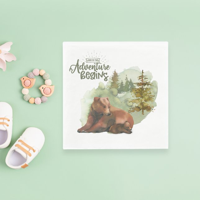 Adventure Begins Typography Rustic Bears Napkins (Creator Uploaded)