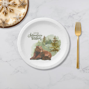 Adventure Begins Typography Rustic Bears Paper Plates