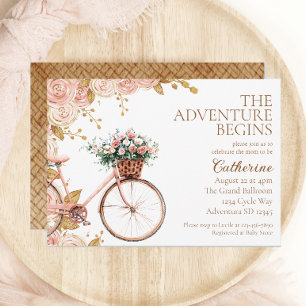 Adventure Begins Vintage Floral Bike Baby Shower  Invitation