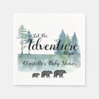 Adventure Begins Watercolor Bears Baby Shower  Napkins