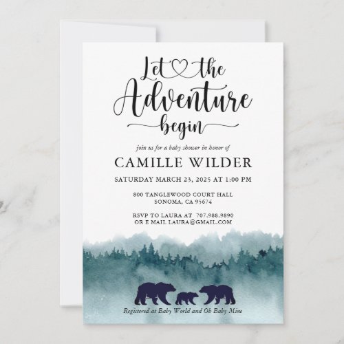 Adventure Begins Watercolor Mountains Bears Invita Invitation