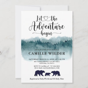 Adventure Begins Watercolor Mountains Bears Invitation