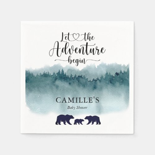 Adventure Begins Watercolor Mountains Bears  Napkins