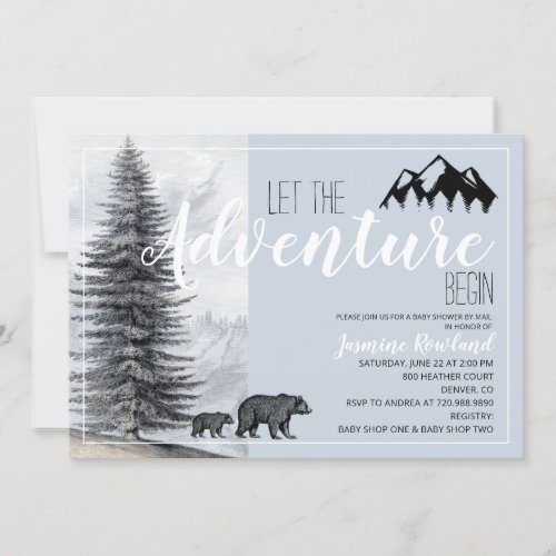 Adventure Begins Woodland Bear Baby Shower By Mail Invitation