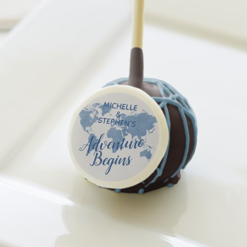 Adventure Begins World Map Blue Personalized Cake Pops