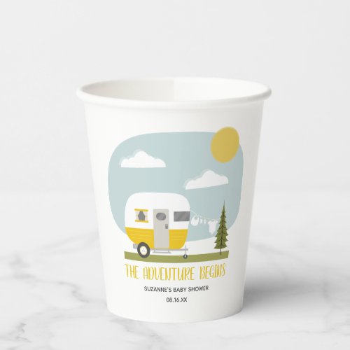 Adventure Begins Yellow Camper Clothesline Baby Paper Cups