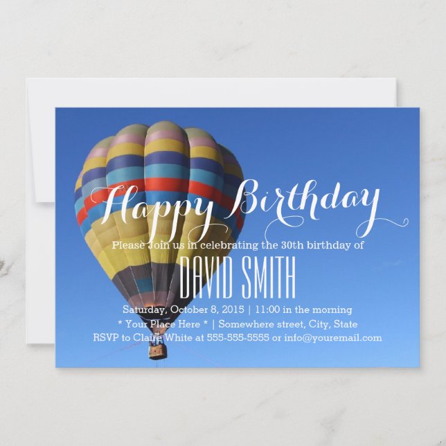 Adventure Blue Sky Hot Air Balloon Birthday Invitation (Front)