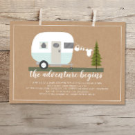 Adventure Blue Trailer Camper Woodland Baby Shower Invitation