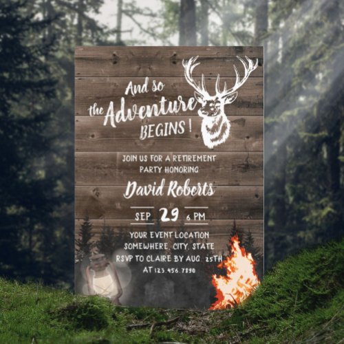 Adventure Bonfire  Lantern Hunting Retirement Invitation