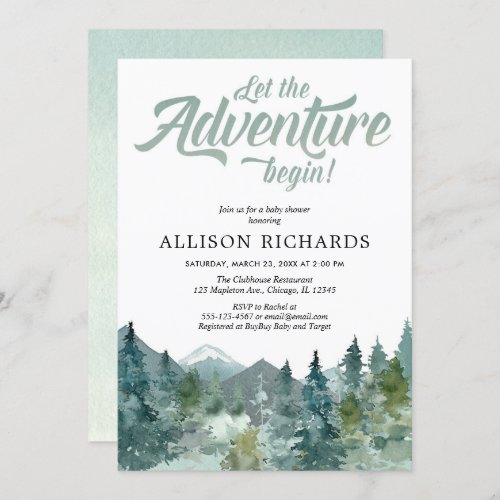 Adventure boy baby shower rustic forest woods invitation