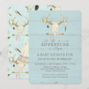 Adventure Boy Baby Shower Teepee Wood Arrows Deer Invitation