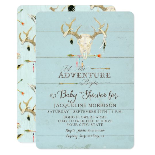 Adventure Boy Baby Shower Teepee Wood Arrows Deer Invitation