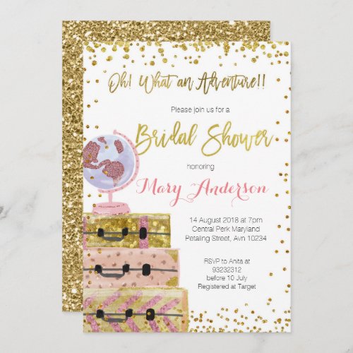 Adventure Bridal Shower Invitation Gold Glitter