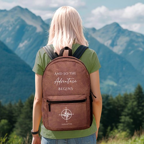 Adventure Brown Leather Travel Personalized Printed Backpack