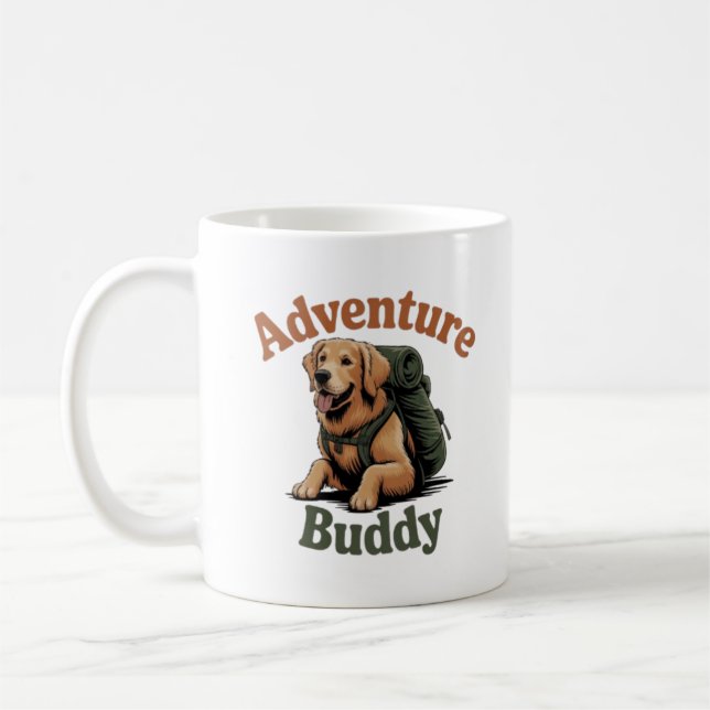 Adventure Buddy Golden Retriever Hiking Dog Coffee Mug (Left)
