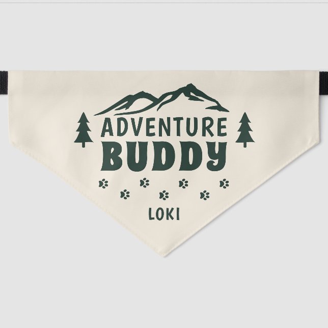 Adventure Buddy Mountain Paw Dog Name Pet Bandana Collar (Front)