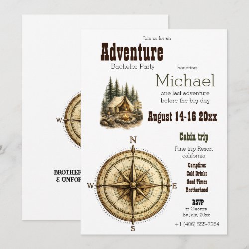 Adventure Cabin Trip Bachelor Party Rustic Camping Invitation