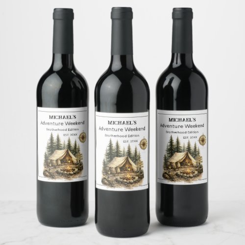 Adventure Cabin Trip Bachelor Party Rustic Camping Wine Label