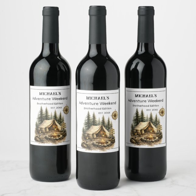 Adventure Cabin Trip Bachelor Party Rustic Camping Wine Label (Bottles)