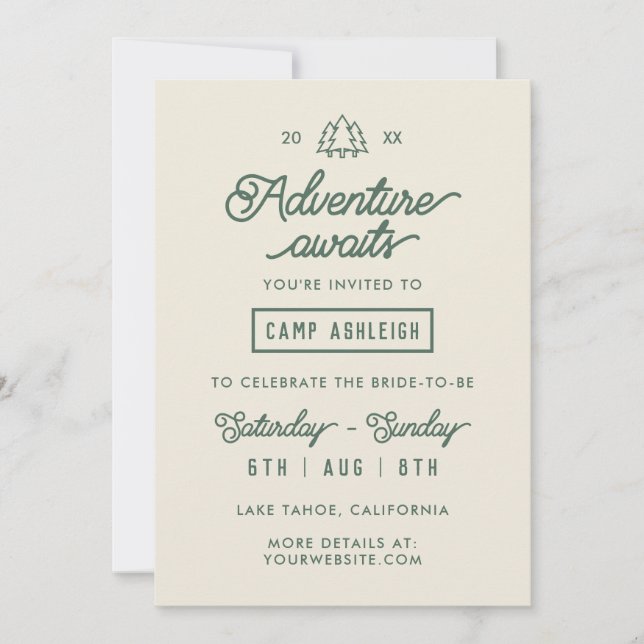 Adventure Camp Bachelorette Party Invitation (Front)