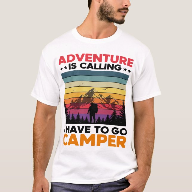 Adventure Camper Retro Mountain Camping Design T-Shirt (Front)