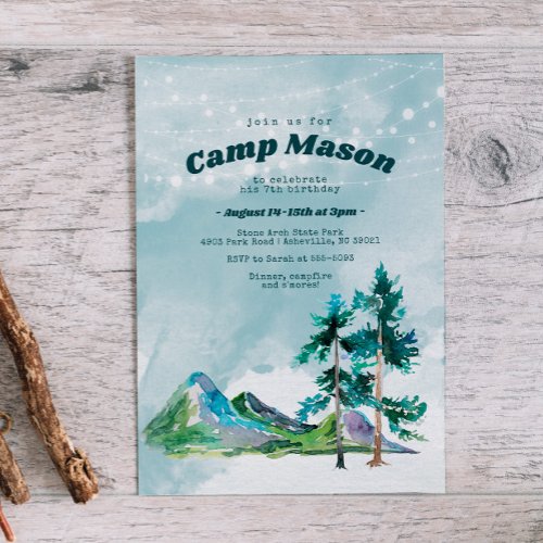 Adventure Camping Sleepover Birthday Invitation