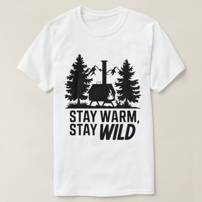 Adventure Camping Wood Stove Cabin Artwork T-Shirt (Design Front)