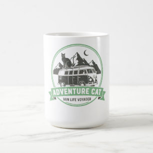Adventure Cat Van Life - Retro Camper Van Coffee Mug