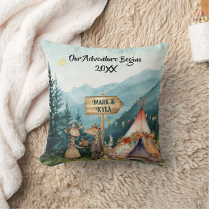 Adventure Christmas Couple Newlywed Personalize Throw Pillow