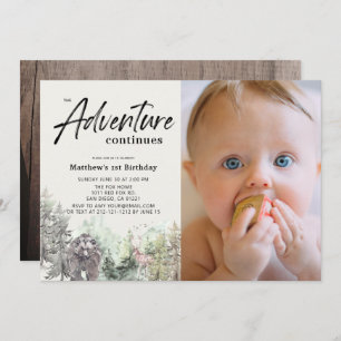 Adventure Continues Bear 1st Birthday Photo Invitation