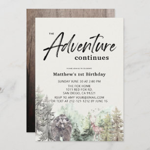 Adventure Continues Bear Mountain 1st Birthday Invitation