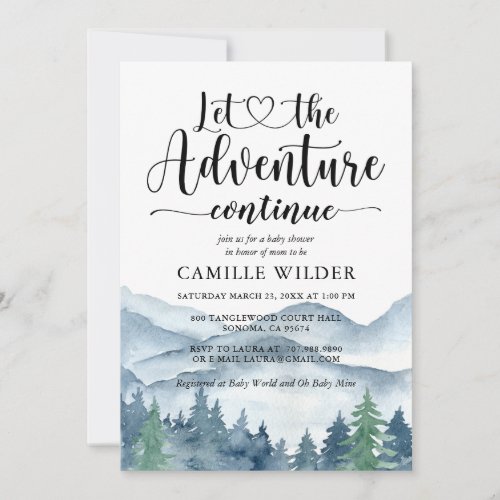 Adventure Continues Forest Baby Shower Invitation