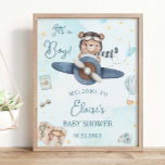 Adventure Cute Bear Blue Plane Boy Baby Shower Poster<br><div class="desc">Personalize this whimsical baby shower welcome sign poster easily and quickly. Simply click the Edit Using Design Tools button to further edit the text, change font styles and font colors. Featuring a cute baby bear riding a blue plane and an "it's a boy!" headline. Also available in a digital instant...</div>