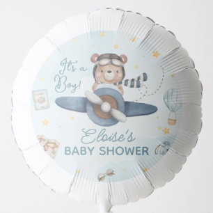 Adventure Cute Bear Blue Plane Oh Boy Baby Shower  Balloon