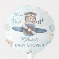 Adventure Cute Bear Blue Plane Oh Boy Baby Shower