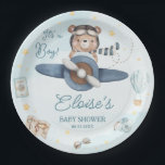 Adventure Cute Bear Blue Plane Oh Boy Baby Shower Paper Plates<br><div class="desc">Personalize these whimsical baby shower paper plates easily and quickly. Simply click the Edit Using Design Tools button to further edit the text, change font styles and font colors. Featuring a cute baby bear riding a blue plane. all text is editable. Matching items available in store. (c) Somerset Fine Paperie...</div>