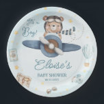 Adventure Cute Bear Blue Plane Oh Boy Baby Shower Paper Plates<br><div class="desc">Personalize these whimsical baby shower paper plates easily and quickly. Simply click the Edit Using Design Tools button to further edit the text, change font styles and font colors. Featuring a cute baby bear riding a blue plane. all text is editable. Matching items available in store. (c) Somerset Fine Paperie...</div>