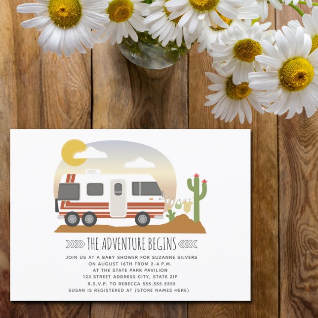 Adventure Desert Vintage RV Neutral Baby Shower Invitation (Creator Uploaded)